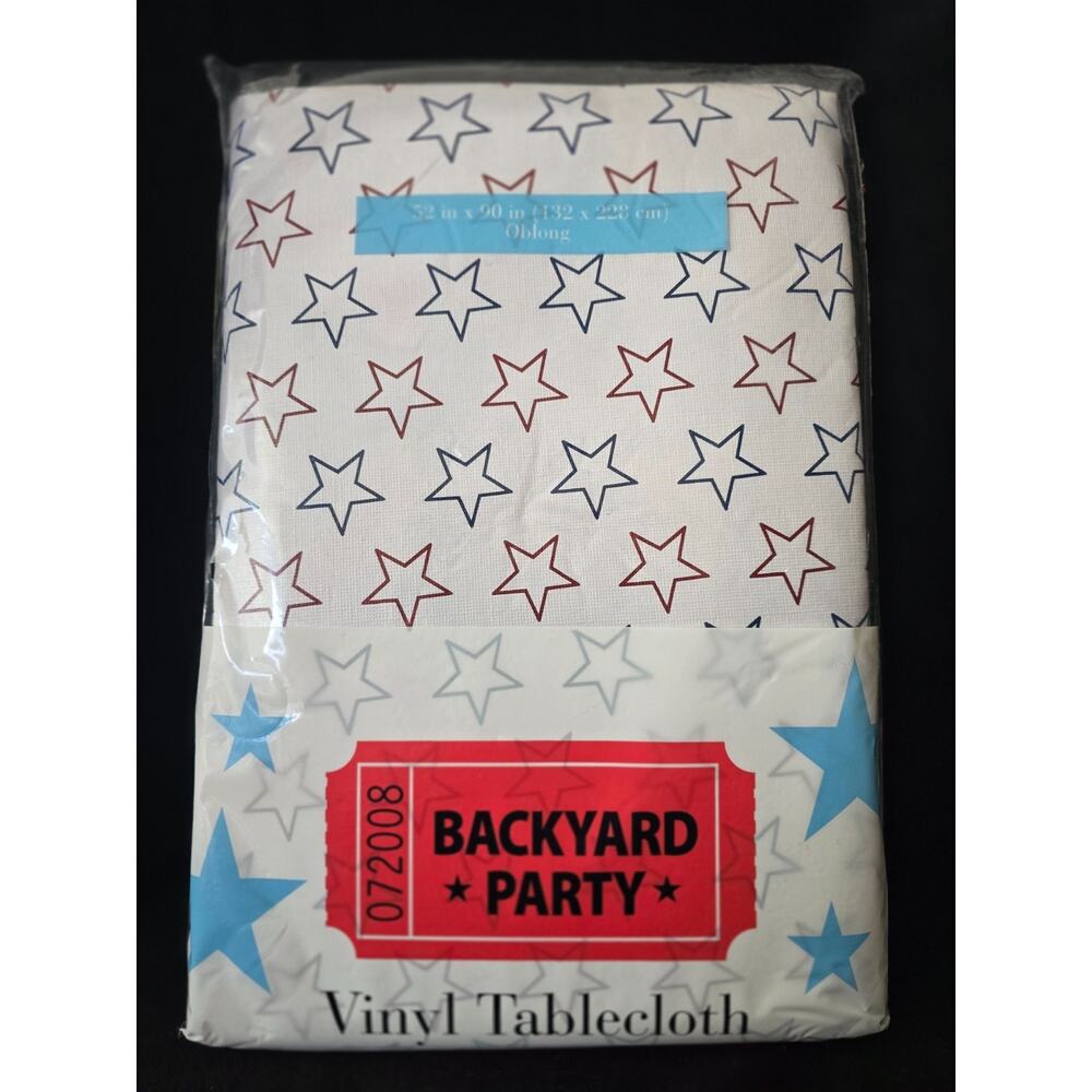 Patriotic Vinyl Tablecloth 52 x 90in Oblong Stars